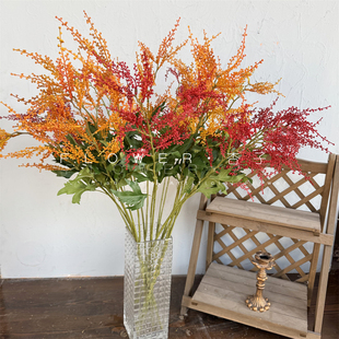 小众绿植花束2叉黄莺草仿真绿植订婚宴花艺软装燕麦果家居摆件