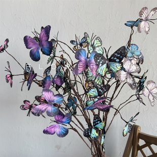 仿真枯枝蝴蝶莫奈花园橱窗花材3D梦幻蝴蝶家居花艺艺术美陈装饰