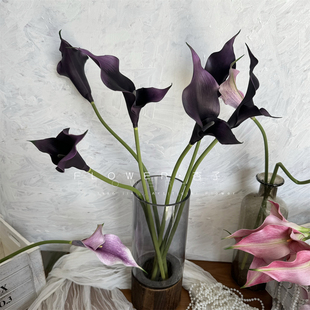欧式轻奢仿真品质双心马蹄莲紫黑海芋摄影拍摄道具设计师花艺