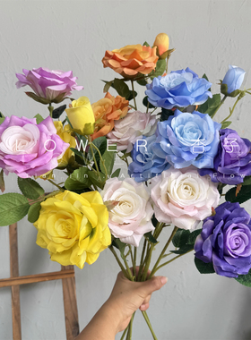 繁花似锦玫瑰花仿真花现代色彩玫瑰花墙撞色绚丽多彩婚庆花艺假花