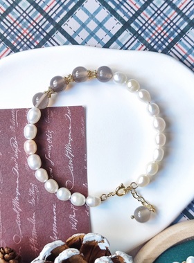 原创女珍珠玛瑙沙金ins手链串珠