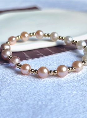原创女珍珠金珠串珠简约手链礼物