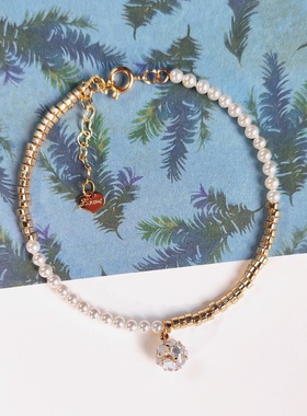 原创女珍珠碎金小众钻手链金礼物