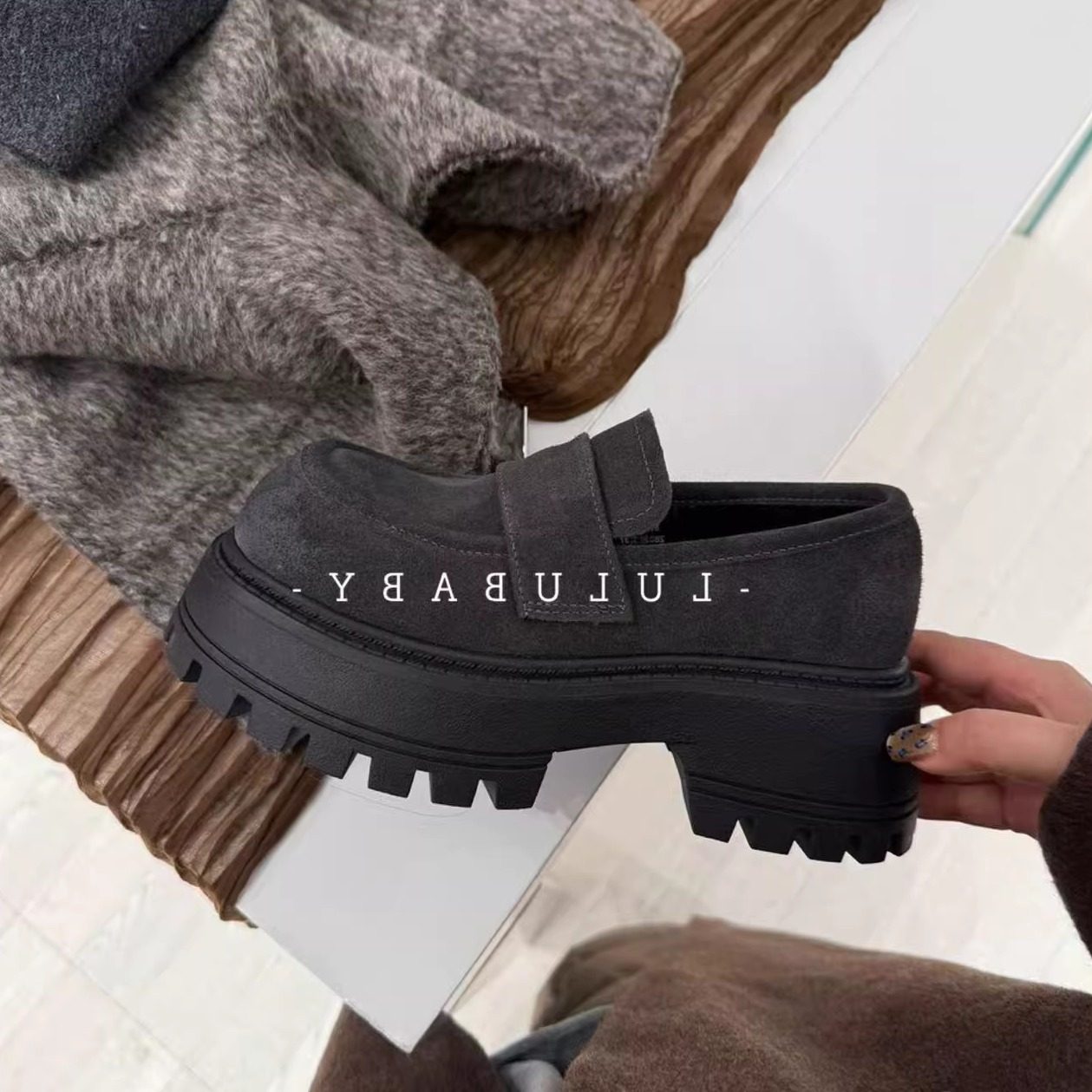 厚底真皮乐福鞋女2025冬款加绒圆头一脚蹬休闲鞋通勤女鞋单鞋棉鞋,女鞋,乐福鞋（豆豆鞋）,淘宝优惠券,粉丝福利购,淘宝优惠卷
