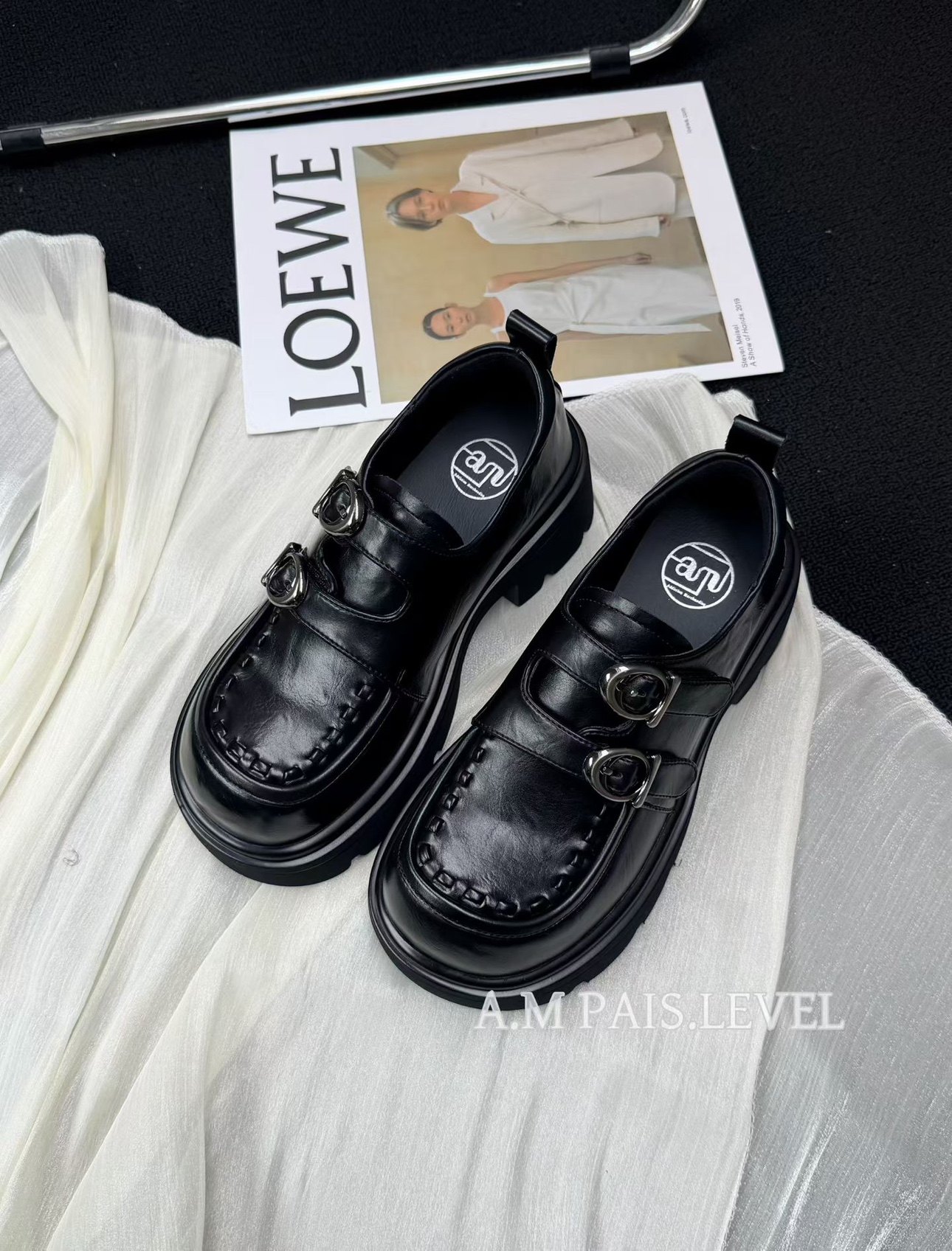 通勤松糕厚底魔术贴乐福鞋女2026春款英伦风圆头休闲布洛克小皮鞋,女鞋,乐福鞋（豆豆鞋）,淘宝优惠券,粉丝福利购,淘宝优惠卷