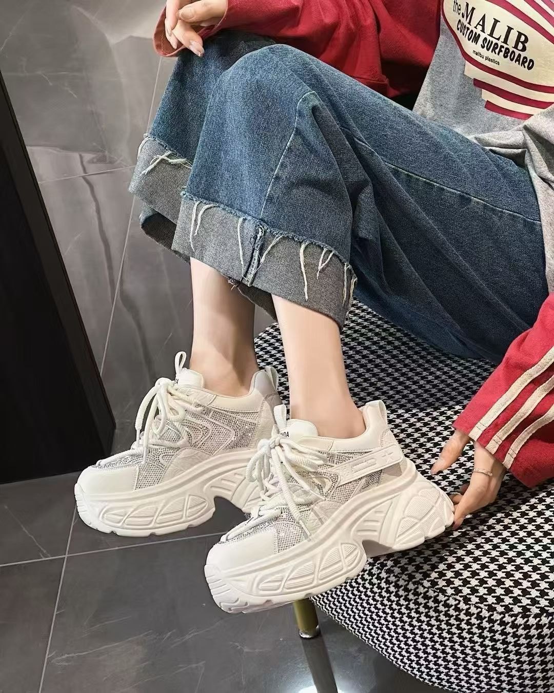 厚底老爹鞋女2026新款网面透气增高运动鞋女时尚小众休闲鞋旅游鞋,女鞋,时尚休闲鞋,淘宝优惠券,粉丝福利购,淘宝优惠卷
