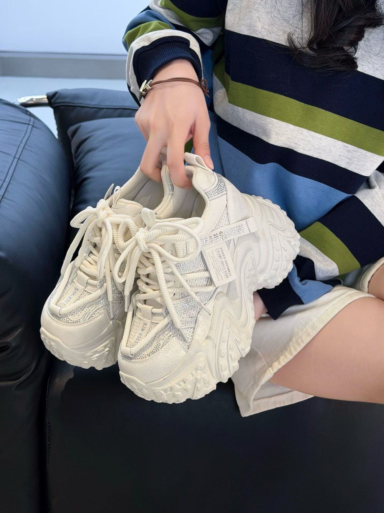 水钻老爹鞋女款2026新款夏季增高厚底鞋子网面透气运动休闲女鞋,女鞋,时尚休闲鞋,淘宝优惠券,粉丝福利购,淘宝优惠卷