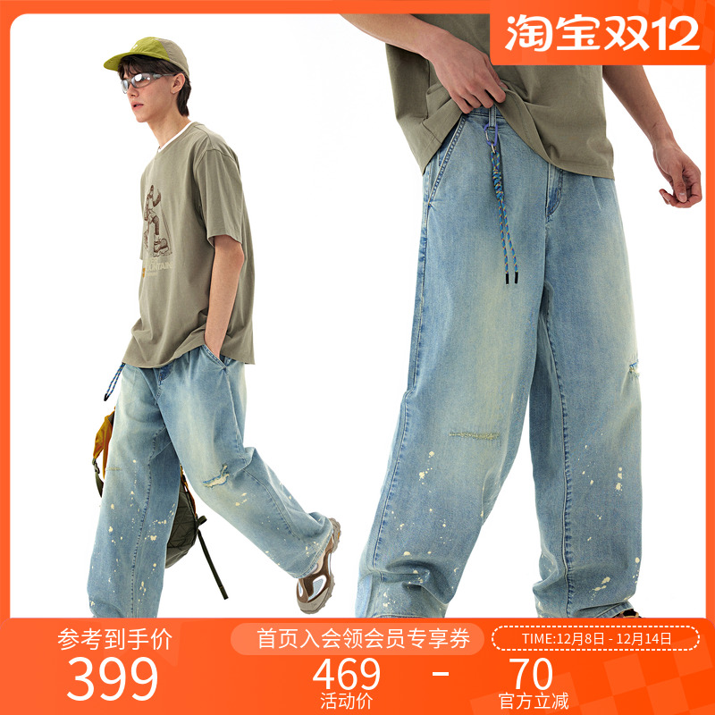 NOTHOMME水系泼墨直筒牛仔长裤男