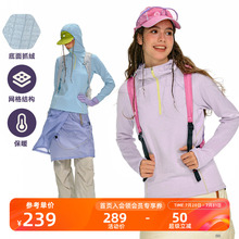 NOTHOMME户外格纹抓绒保暖帽衫撞色修身半开拉链连帽卫衣女款