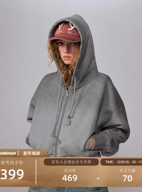 瞬时山野Monterest复古洗水不规则晕染加绒连帽分割卫衣宽松帽衫