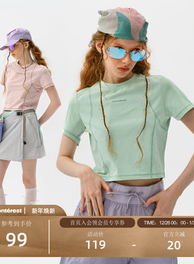 瞬时山野Monterest户外吸湿速干原纱5A抗菌LOGO印花运动短袖T恤女