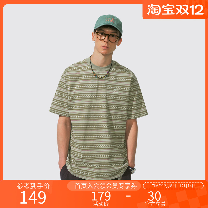 Monterest复古图腾条纹短袖T恤男
