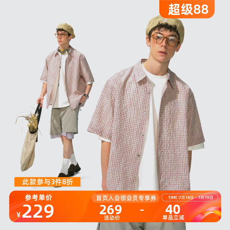 Monterest宽松翻领格纹短袖衬衫