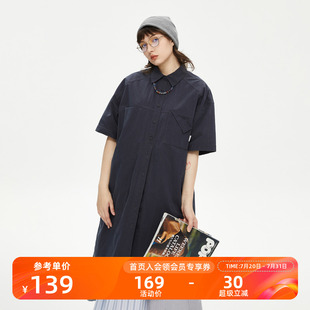 宽松裙子口袋衬衫 NOTHOMME 连衣裙短袖 极简潮牌夏季 裙女 长款