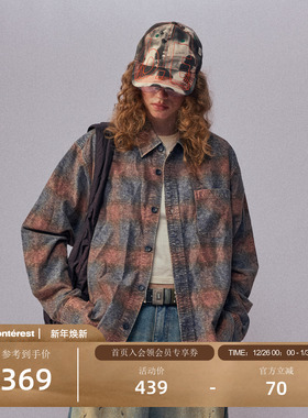 瞬时山野Monterest户外复古水洗做旧vintage印花磨毛格纹休闲衬衫
