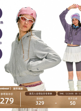 NOTHOMME重磅400g户外远红外发热保暖短款纯色连帽卫衣外套女