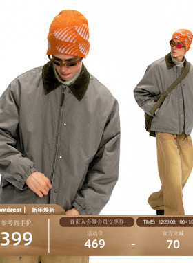 NOTHOMME户外秋冬复古巴恩风格纹保暖棉衣宽松翻领猎装夹克棉服男