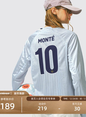 瞬时山野Monterest户外复古运动撞色条纹球衣风宽松圆领长袖T恤女
