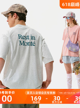 瞬时山野Monterest户外撞色slogan印花吸湿速干抗菌基础短袖T恤男