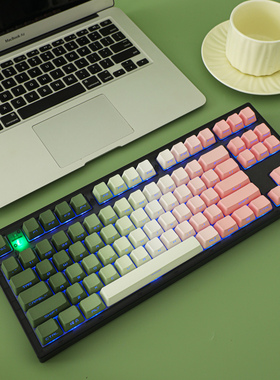 KM键客官方 春风十里渐变PBT透光键帽OEM侧刻68/75/87客制化简约