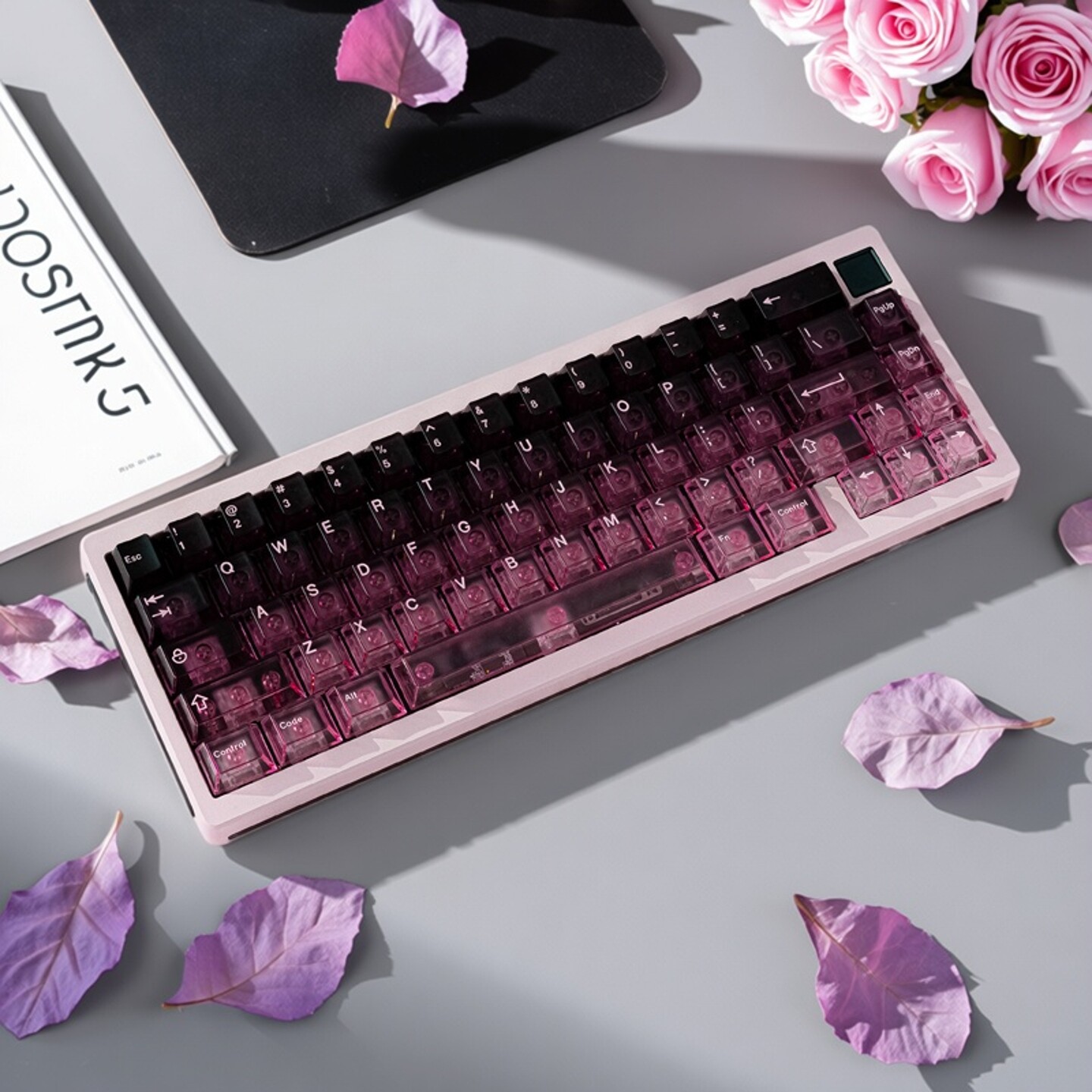 【KM原创色】豆沙高透雾透PC机械键盘键帽极简渐变原厂简约黑粉色