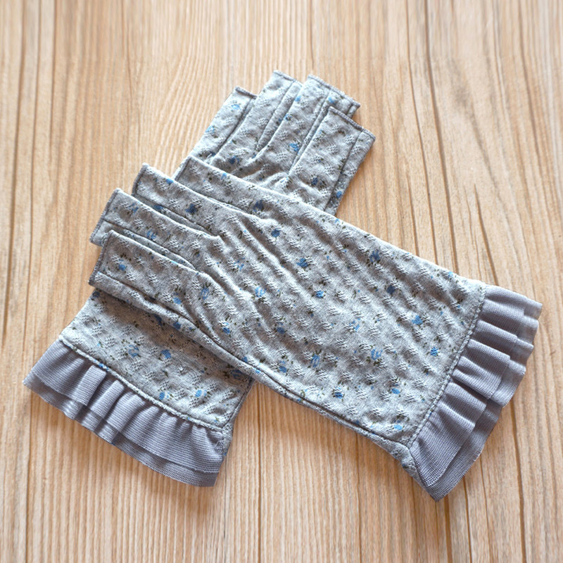 春夏季女士防晒紫外线开车防滑纯棉吸汗半露五指薄款触屏短款手套