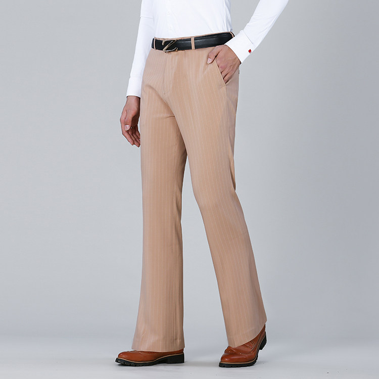 夏季薄款条纹喇叭裤男韩版青年高级坠感阔脚西裤时尚休闲微弹男裤