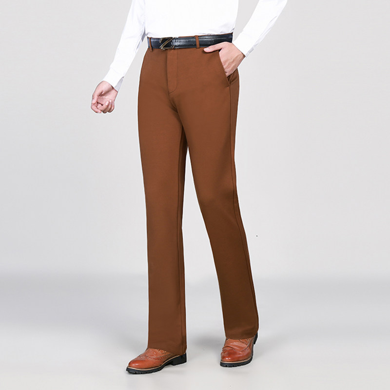 冬季加绒直筒裤男青年修身垂感加厚保暖西裤时尚休闲弹力厚款男裤