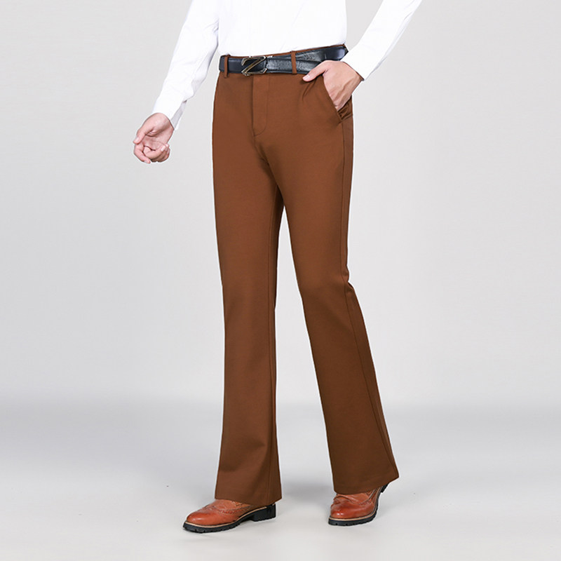 冬季弹力加绒喇叭裤男青年修身垂感保暖大脚西裤厚款休闲阔脚男裤