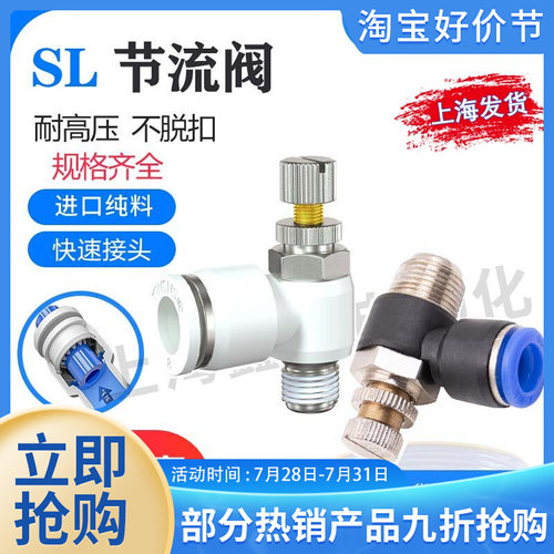 气动快速接头SL6-01气缸节流阀SL8-02调速SL4-M5可调SL10-03/SL12