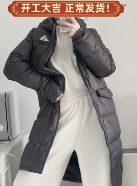 Adidas/阿迪达斯LONG DOWN男女黑色运动长款保暖连帽羽绒服KF2143