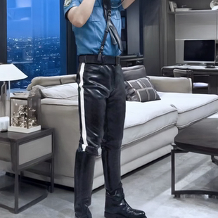 防风保暖直筒黑色休闲中腰机车皮裤 男士 秋冬PU仿皮可外穿纯色修身