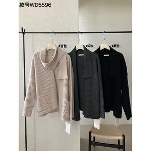 100%绵羊毛 Wait轻奢风设计款 毛衣2025秋冬韩系文艺围巾大开衫