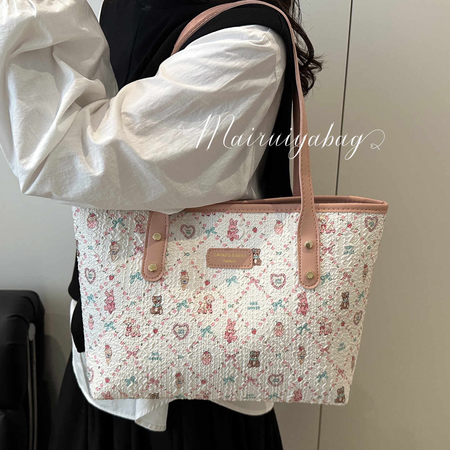 甜美印花尚韩国通勤托特包