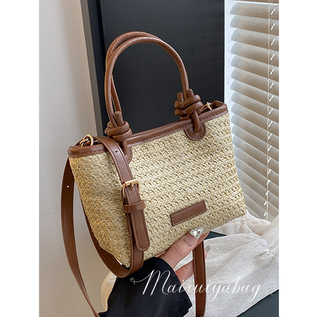 洋气绳结菜篮子草编编织水桶包