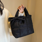 通勤绣线菱格蝴蝶结2023新款 百搭大容量单肩包时尚 手提水桶托特包