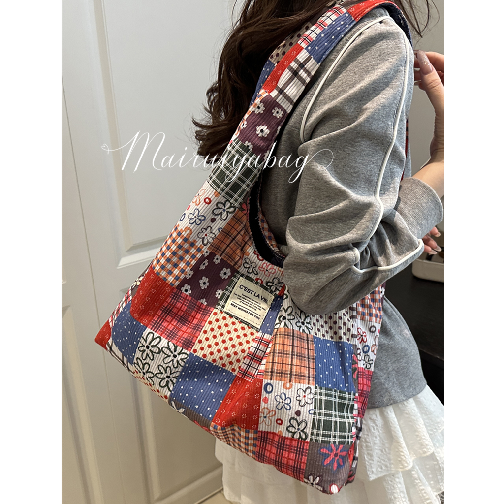 复古民族风撞色拼贴碎花帆布包