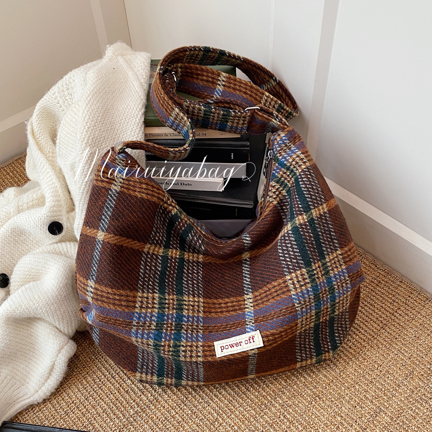 格子毛呢饺子格子毛呢复古饺子包