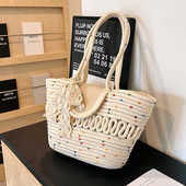 仙女芭蕾风度假草编包2024新款 夏季 小众大容量编织手提洋气单肩包