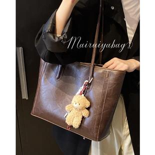 潮韩国百搭大容量单肩通勤托特包 复古大容量包包2024新款 秒杀