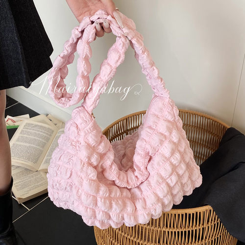 韩版ins少女褶皱云朵泡泡托特包