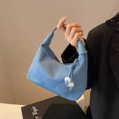 超火小众牛仔布包包女2024新款 流行百搭斜挎包时尚 单肩手提饺子包