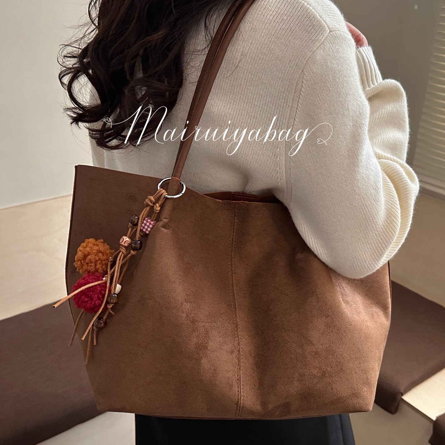 高级感复古皮绒大容量托特包包女士休闲百搭手提包时尚通勤单肩包,箱包皮具/热销女包/男包,托特包,淘宝优惠券,粉丝福利购,淘宝优惠卷