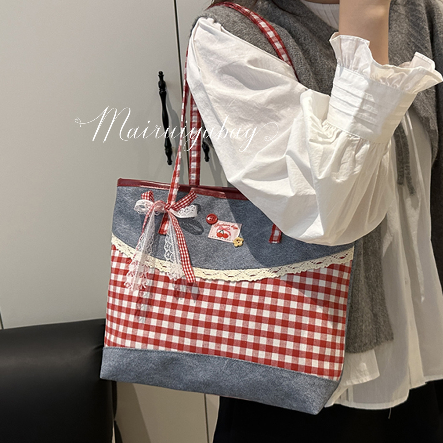 百搭大容量通勤时尚格子托特包