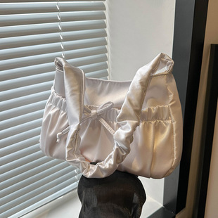 褶皱蝴蝶结腋下包包女士2024新款 甜美托特包休闲大容量包 潮时尚