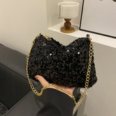 小众设计包包女2024新款 春夏百搭单肩斜挎包亮片高级感链条水桶包