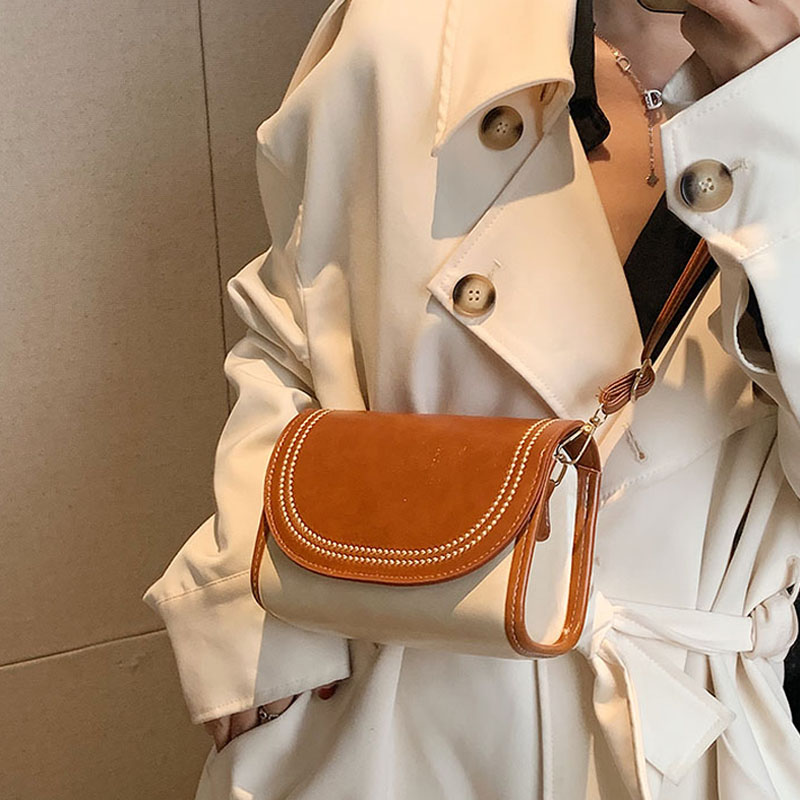 麦瑞雅复古撞色质感绣线小方包