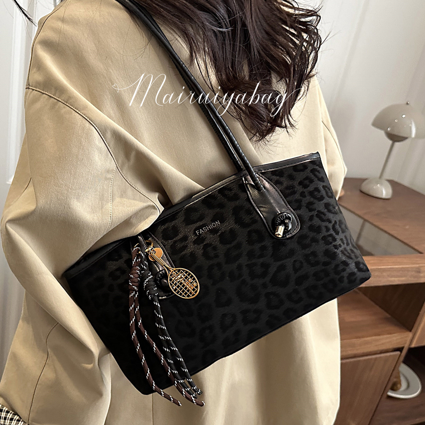 豹纹女士小众潮流通勤托特腋下包