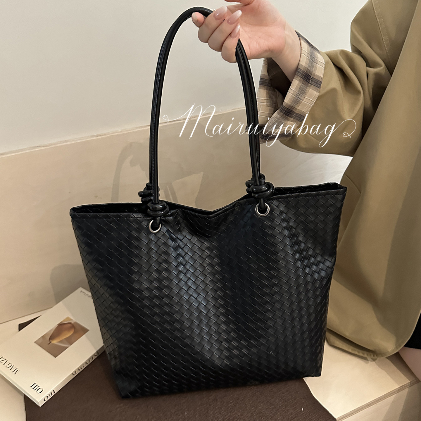 高级感大容量通勤编织单肩托特包