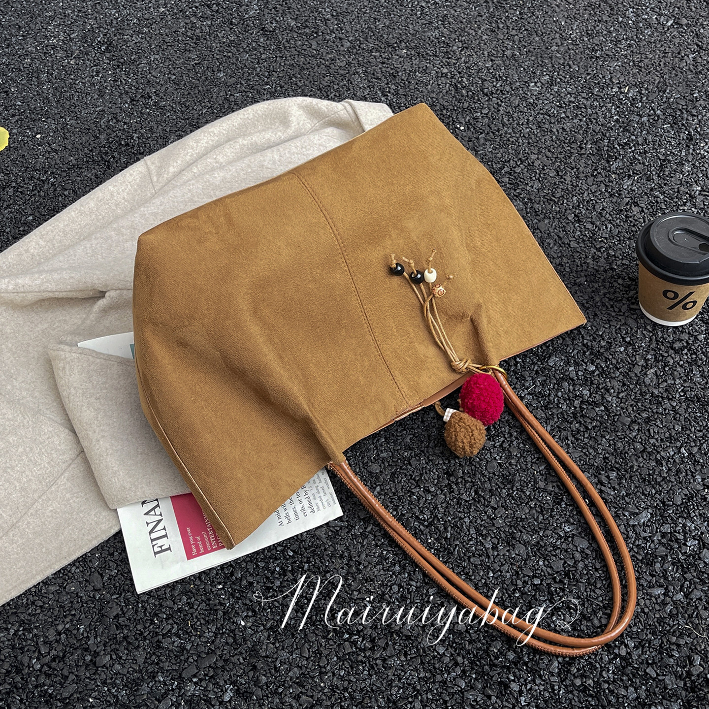 简约上课通勤大容量绒面托特包